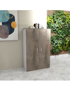 photo armoire 159 cm mur coloris chene grise et gris alu