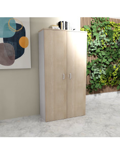 photo armoire de bureau hauteur 197 cm portes battantes coloris acacia clair et gris alu