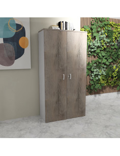 photo armoire de bureau hauteur 197 cm portes battantes coloris chene grise et gris alu