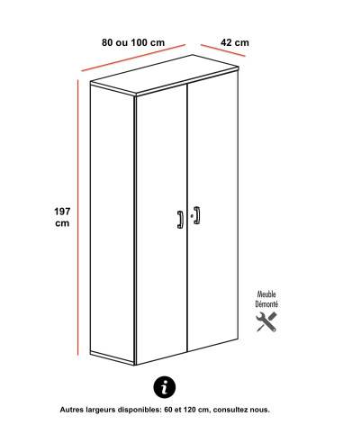 dimensions armoire de bureau 197 cm avec portes battantes mobellinea