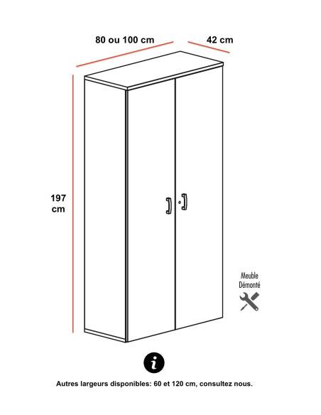 dimensions armoire de bureau 197 cm avec portes battantes mobellinea