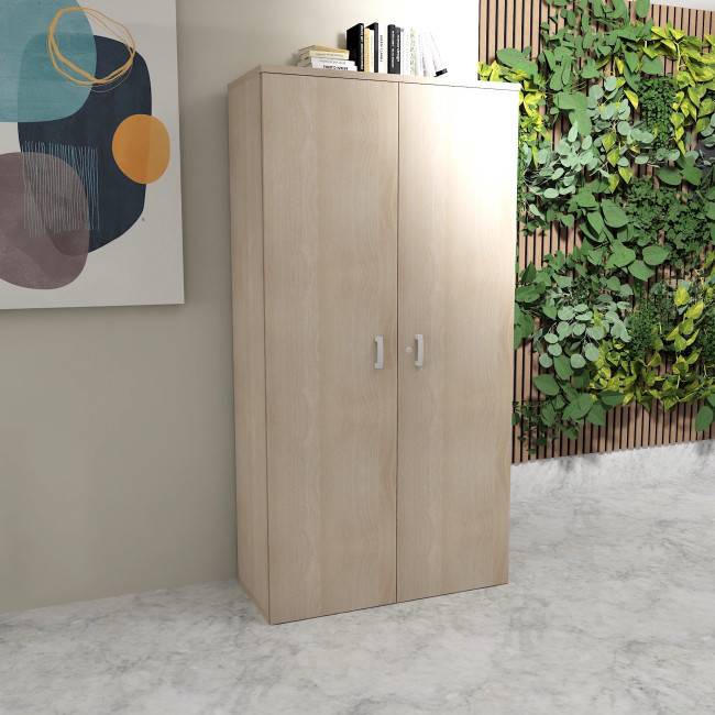 armoire de bureau hauteur 197 cm portes battantes coloris acacia clair