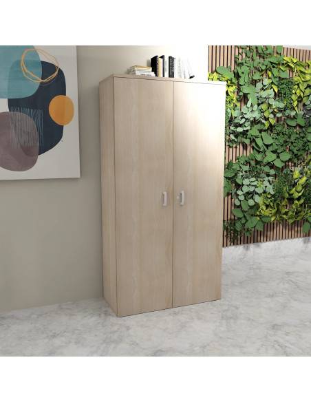 armoire de bureau hauteur 197 cm portes battantes coloris acacia clair