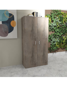 Armoire de bureau haute en bois clair avec deux portes, idéale pour le rangement de dossiers 2