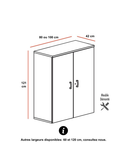 dimensions armoire de bureau a portes battantes hauteur 121 cm de chez mobel Linea