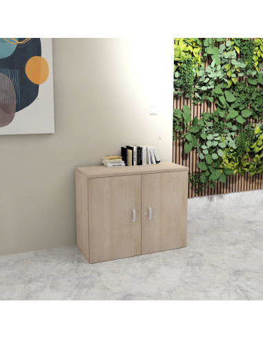 armoire de bureau a portes battantes hauteur 81 cm mobel linea coloris acacia clair