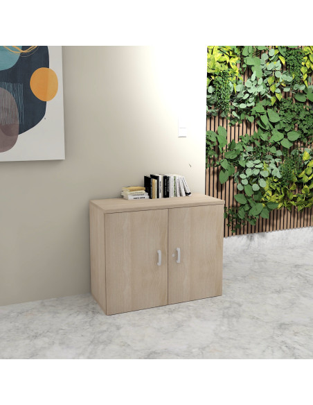 armoire de bureau a portes battantes hauteur 81 cm mobel linea coloris acacia clair
