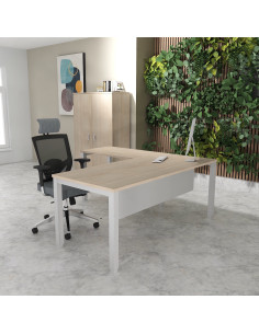 bureau angle tempo mobellinea avec jupe coloris acacia clair avec pieds gris alu