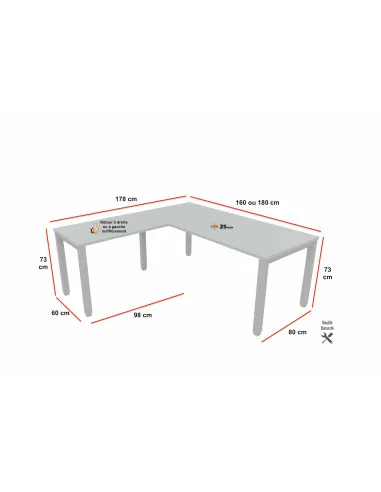 dimensions bureau avec retour temps de chez Mobel Linea - bureau pour secretaire