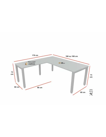 dimensions bureau avec retour temps de chez Mobel Linea - bureau pour secretaire