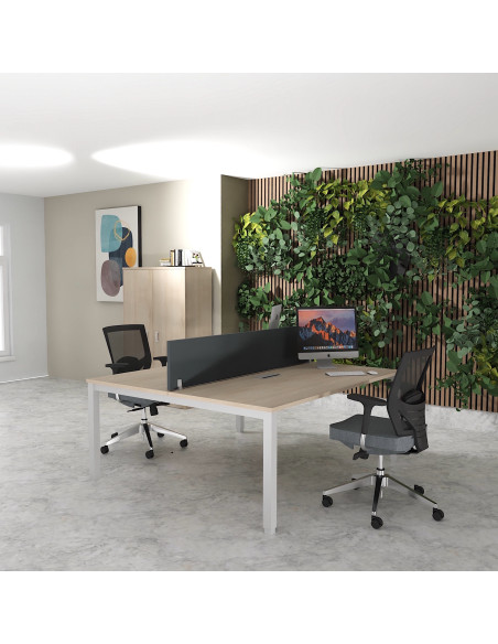 bureau benh 2 pêrsonnes en face a face tempo mobel-linea plateau acacia clair pieds gris alu