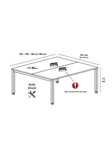 dimensions bureau bench 2 personnes tempo mobel linea