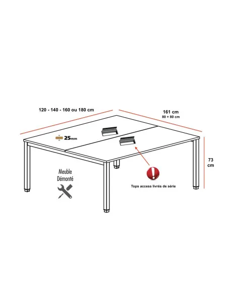 dimensions bureau bench 2 personnes tempo mobel linea