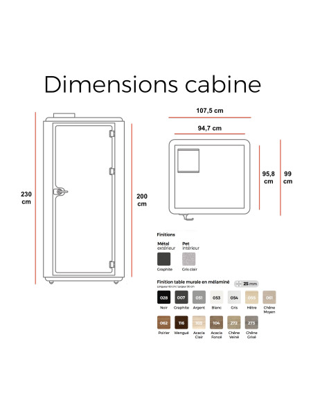 dimensions cabine acoustiques 1 personne domum de mobel linea