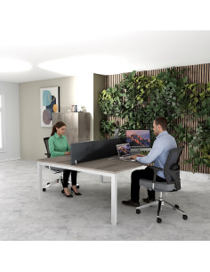 bureau bench tempo mobel linea en chene gris pour 2 personnes avec cloison acoustique