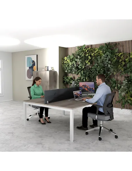 bureau bench tempo mobel linea en chene gris pour 2 personnes avec cloison acoustique