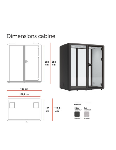 dimensions cabine acoustique domus M 2 personnes mobel linea