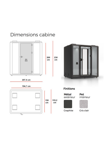 dimensions cabine acoustique domus L 4 personnes mobel linea