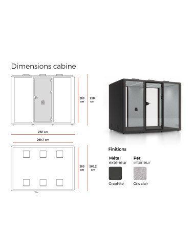 dimensions cabine acoustique domus XL 6 personnes mobel linea