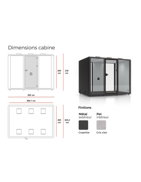 dimensions cabine acoustique domus XL 6 personnes mobel linea