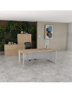 bureau star avec voile de fond mobel linea plateau chene moyen- pieds gris alu