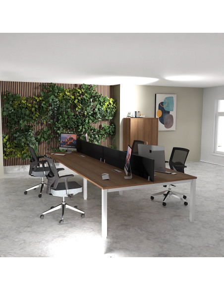 bureau bench 4 personnes en face a face tempo mobel-linea plateau acacia fonce pieds gris alu.jpg