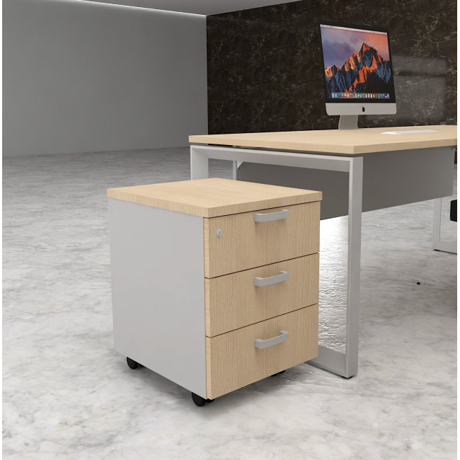 caisson 3 tiroirs Mobellinea coloris chene moyen-alu