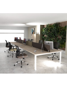 bureau bench 6 personnes tempo mobel linea plateau acacia clair et pieds blanc