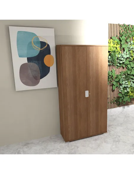 armoire de bureau a portes battantes tak mobel linea hauteur 200 cm coloris acacia fonce
