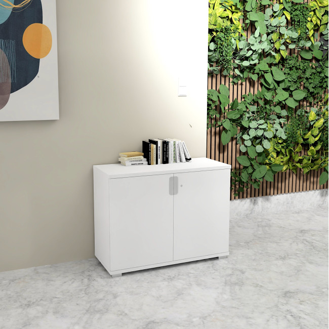 armoire de bureau a portes battantes tak mobel linea hauteur 77 cm coloris blanc