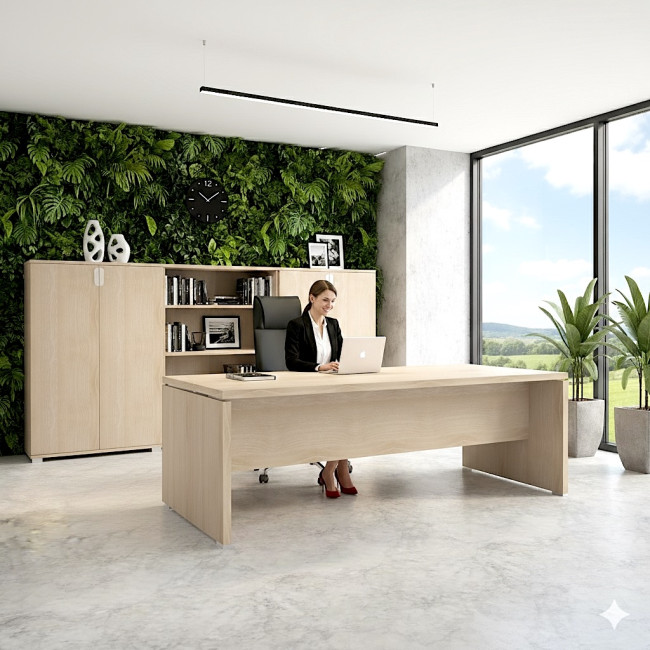 bureau-direction-droit-design-tak-pas cher-mobel-linea-coloris-acacia-clair-avec rangement