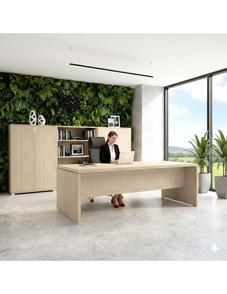 bureau-direction-droit-design-tak-pas cher-mobel-linea-coloris-acacia-clair-avec rangement