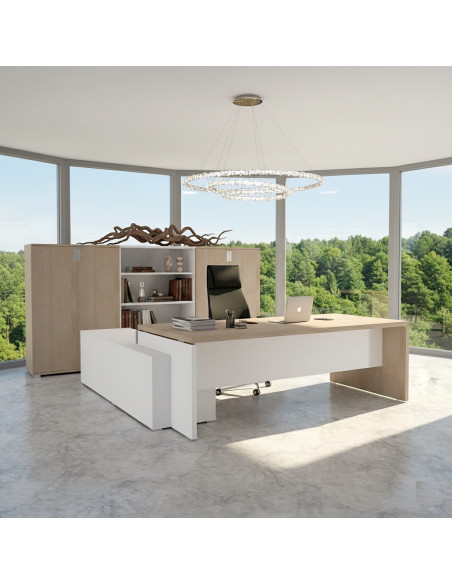 bureau-manager-retour-crédence-tak-mobel-linea-acacia-clair et blanc-retour-droite tri