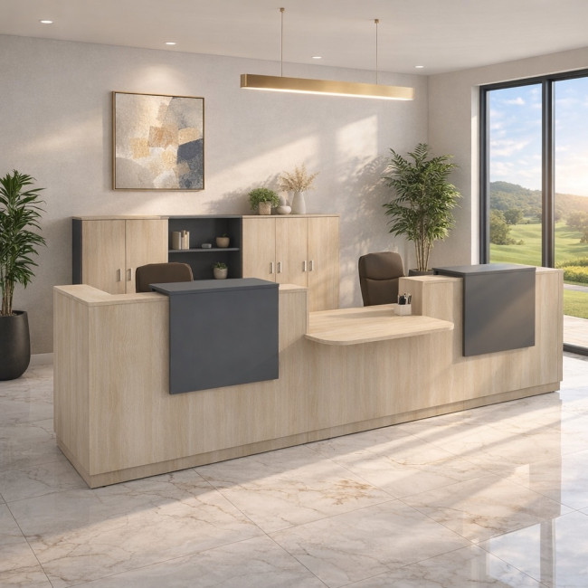 comptoir-accueil-professionnel-2-personnes-avec-acces-bas-pmr-delta-mobel-linea-coloris acacia-clair-facade-anthracite