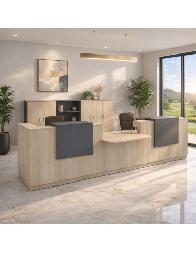 comptoir-accueil-professionnel-2-personnes-avec-acces-bas-pmr-delta-mobel-linea-coloris acacia-clair-facade-anthracite