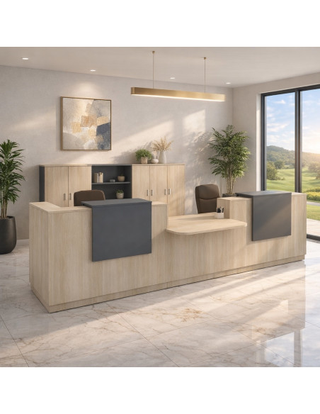 comptoir-accueil-professionnel-2-personnes-avec-acces-bas-pmr-delta-mobel-linea-coloris acacia-clair-facade-anthracite