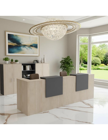 bureau-accueil-2-places-delta-mobellinea-coloris-acacia-clair-facades-anthracite