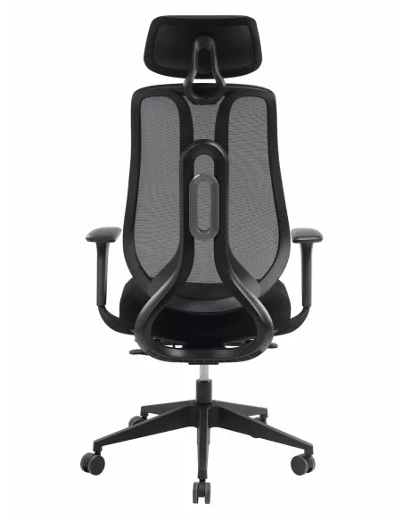 Vue arrière du fauteuil Ziggy  - Sitek montrant la structure du dossier en résille et le renfort lombaire réglable