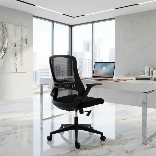 Siège de bureau ergonomique noir avec dossier en maille respirante