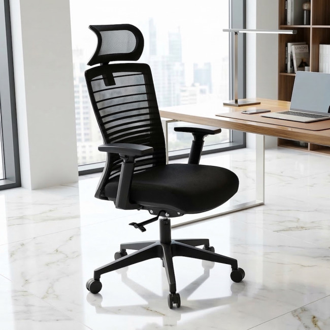 chaise-bureau-ergonomique-noire-appuie-tete-ajustable