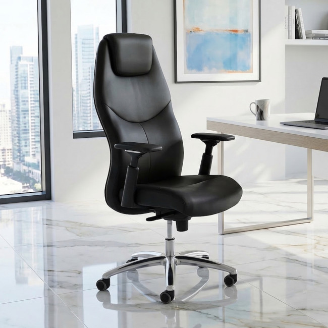 fauteuil-direction-sitek-alvin-noir-cuir-pied-chrome