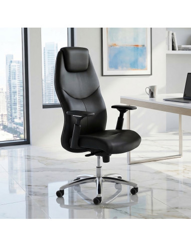 fauteuil-direction-sitek-alvin-noir-cuir-pied-chrome