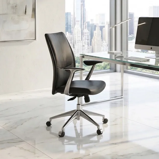 fauteuil-direction-mobel-linea-vic-noir-cuir-accoudoirs-chromes