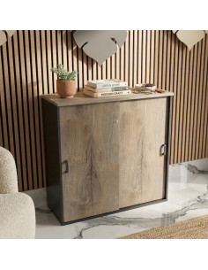Armoire de bureau à portes coulissantes Mobel Linea, design bois et anthracite