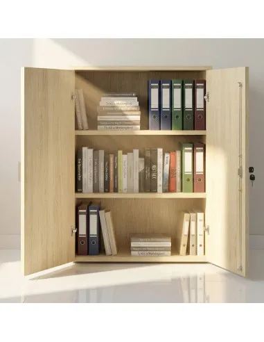 armoire-rangement-bureau-chene-moyen-mobel-linea avec fermeture des portes par serrure à clé