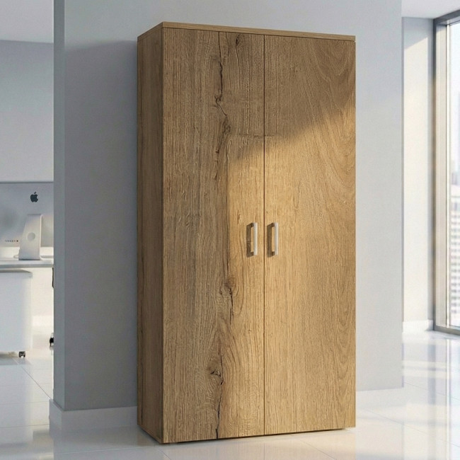 armoire-bureau-bois-clair-chene-veine-rangement-dossiers, portes battantes avec serrure