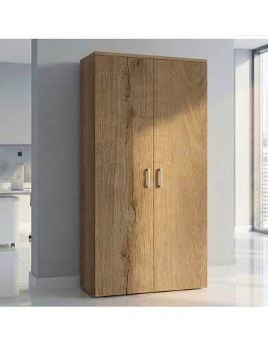 armoire-bureau-bois-clair-chene-veine-rangement-dossiers, portes battantes avec serrure