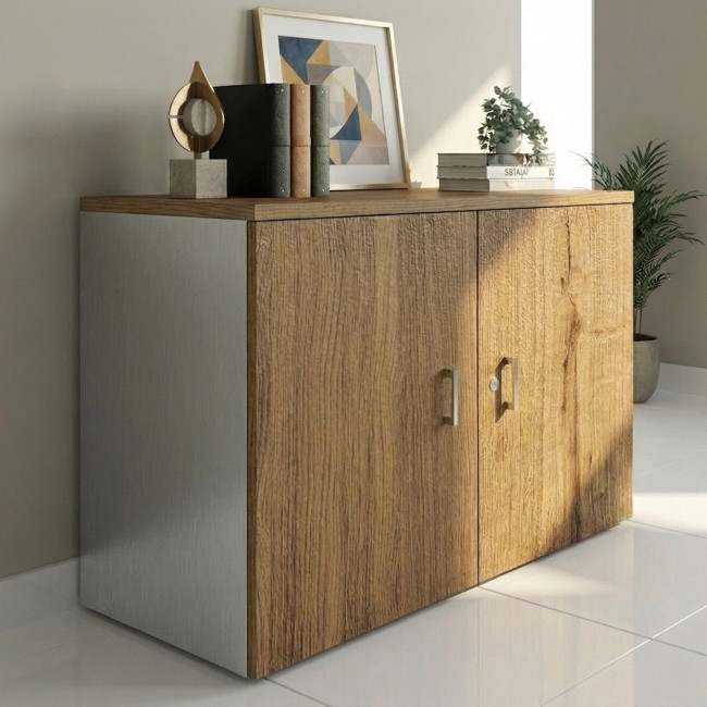 armoire-basse-bicolore-mobel-linea-chene-veine-gris-alu