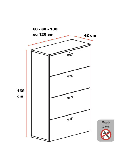 dimensions du meuble à dossiers suspendus mobel linea version 4 tiroirs