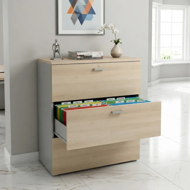 meuble-professionnel-3-tiroirs-dossiers-suspendus-mobel-linea-coloris-gris-alu-acacia-clair